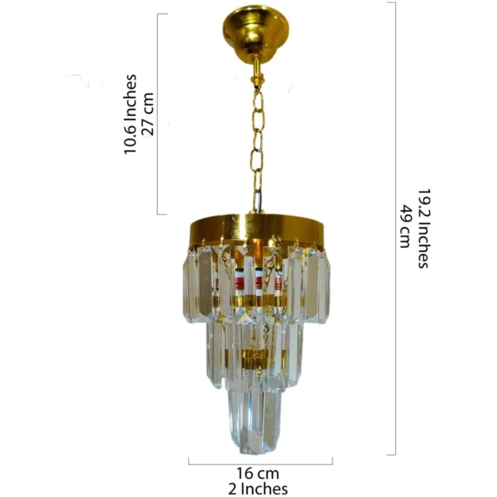 PRMOAGEN Round 160mm Crystal Chandelier for Home Decor, Jhumar for Ceiling, Bulb Included Chandelier Ceiling Lamp (Gold)