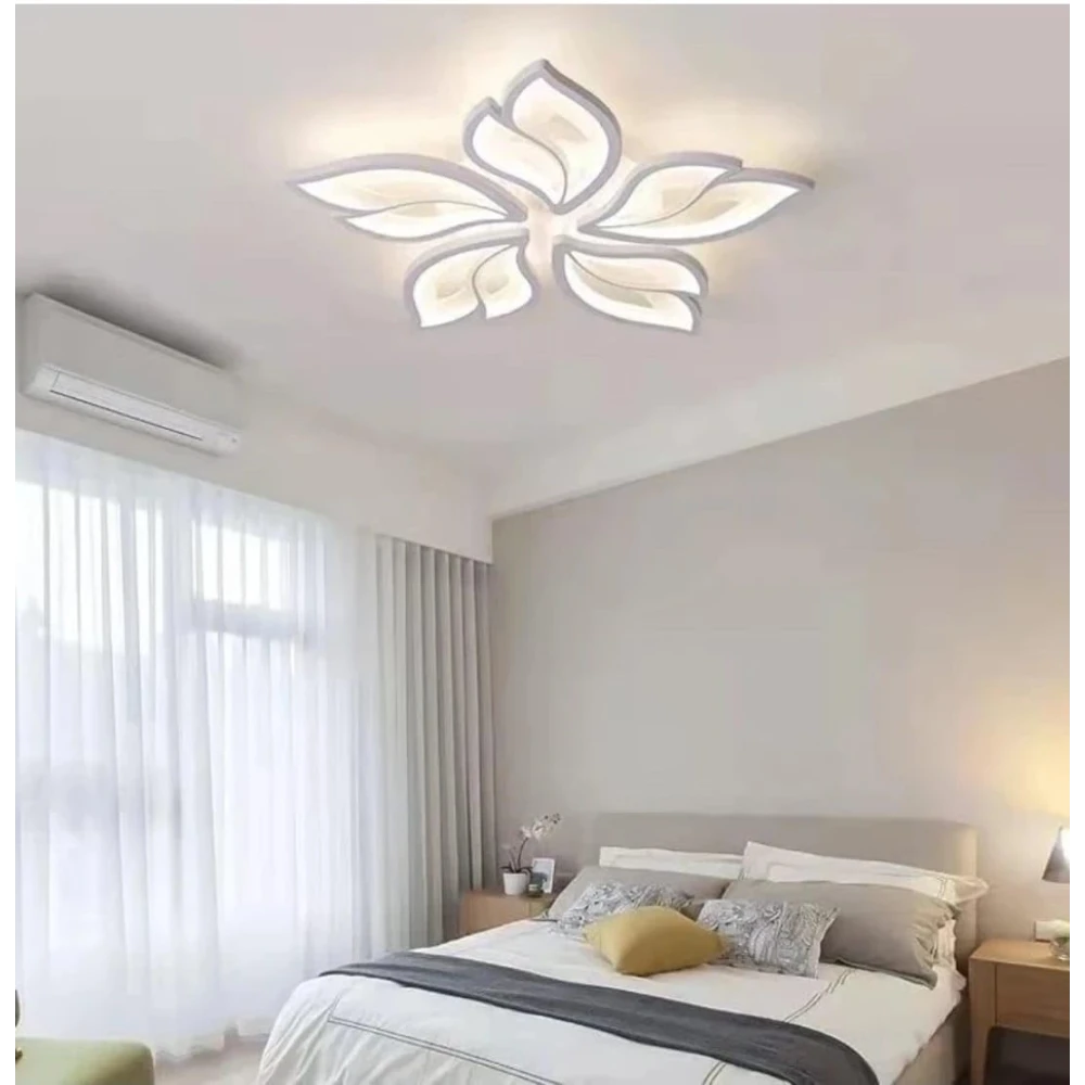 SHRI MAHAL ANTIQUES 60-Watts 5 Light with Remote Flowers Shape LED Chandelier Ceiling Lamp (White)
