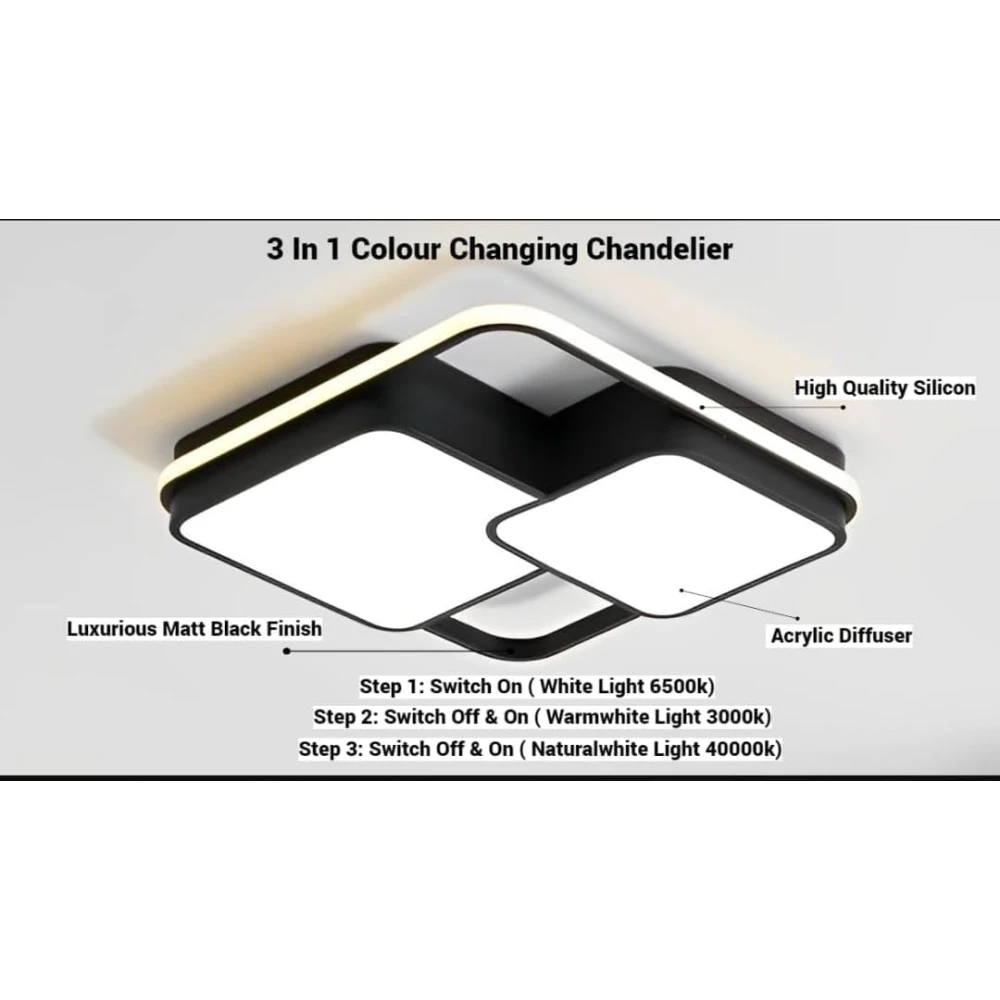 PRMOAGEN 3 in 1 LED Ceiling/Wall Chandelier Light with Remote 3 Step Colour Changing Chandelier Ceiling Lamp (Black, White)