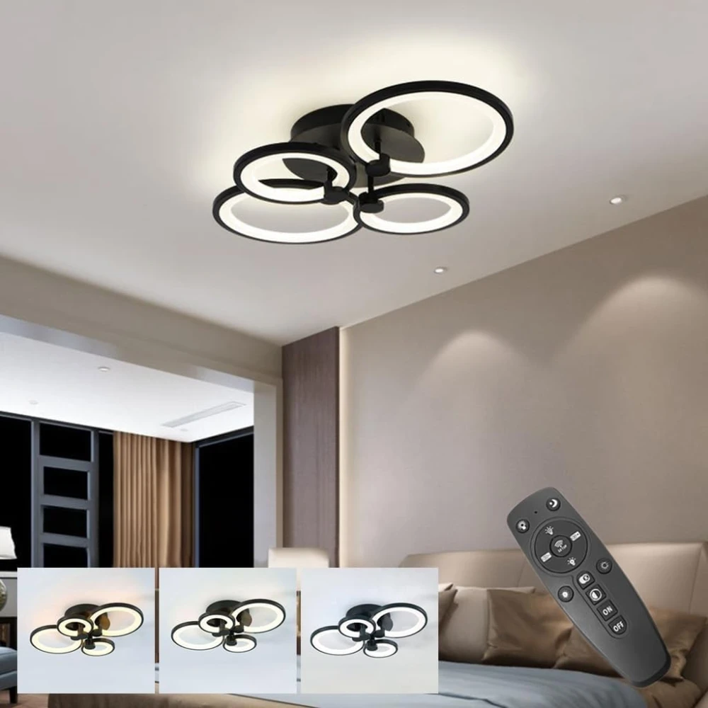 ® 36W Dimmable Chandelier Lights for Ceiling, 3-Color Round LED Ceiling Lights with Remote Control, Flush Mount Fancy Lights Fixture with 4 Rings for Living Room, Bedroom (2800-6000k)