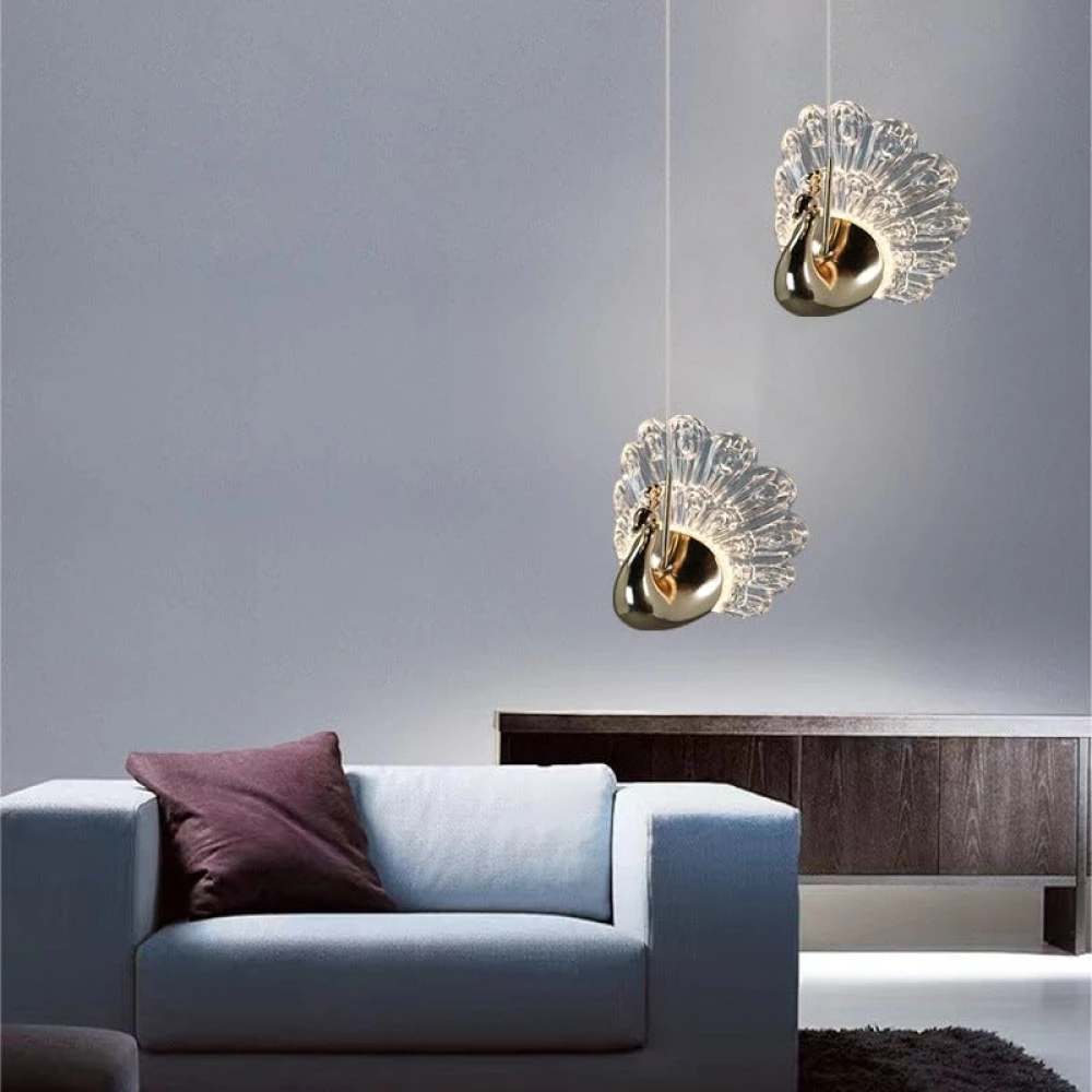 Modern 3 LED Peackock Pendant Lights for Living Room, Bedroom - Warm White