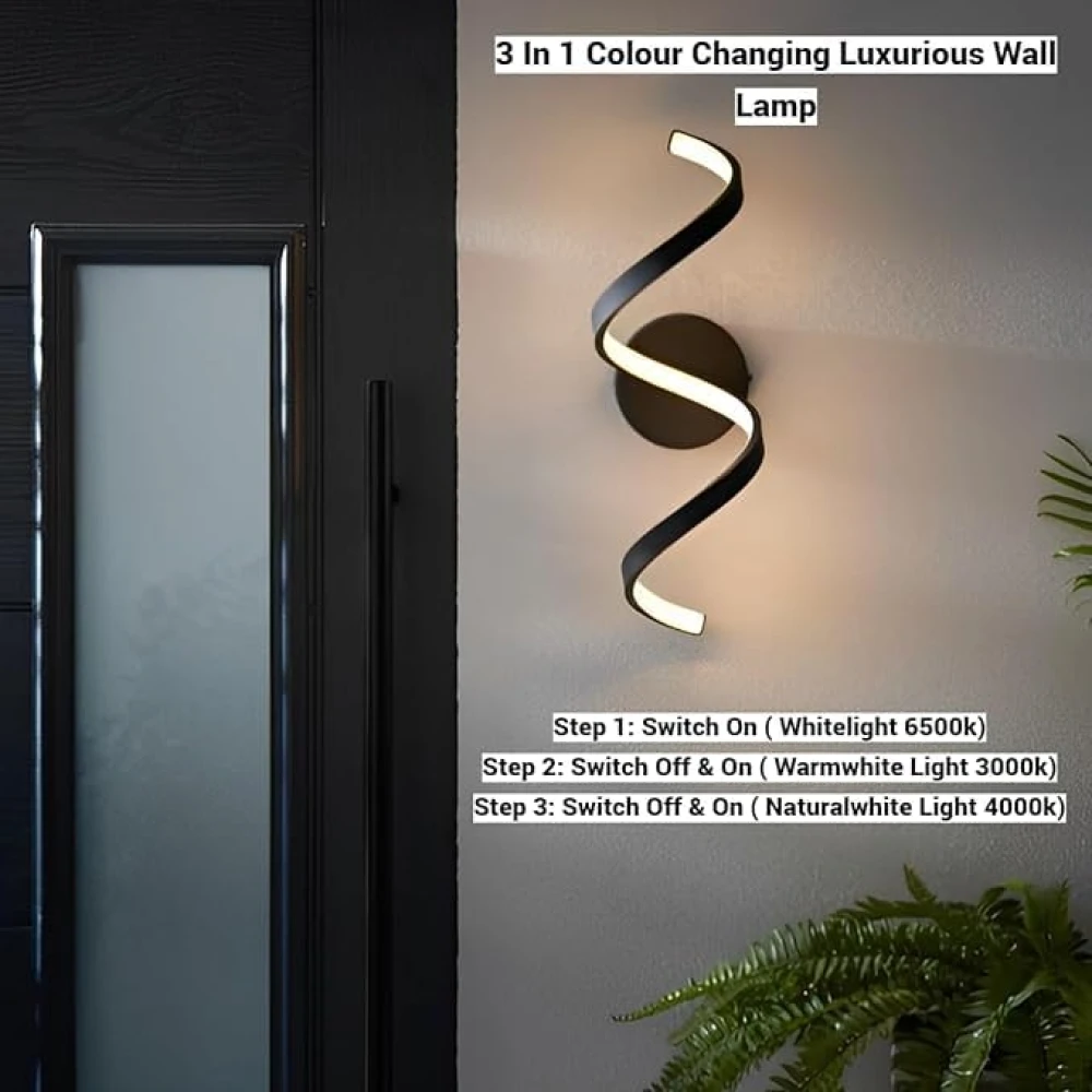 SHRI MAHAL ANTIQUES ®Luxurious Wall Lamp for Home with Adjustable Colour Changing Function (Black Spiral-5253)