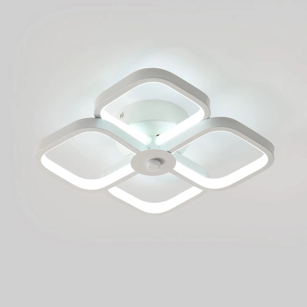 Modern LED Ceiling Light, 24 cm Single White Double Layer Square Cross Ceiling Lamp, 32 W 6000 K Cool White Interior LED Ceiling Lighting for Bedroom, Hallway, Entrance, Porch (4 Lights)