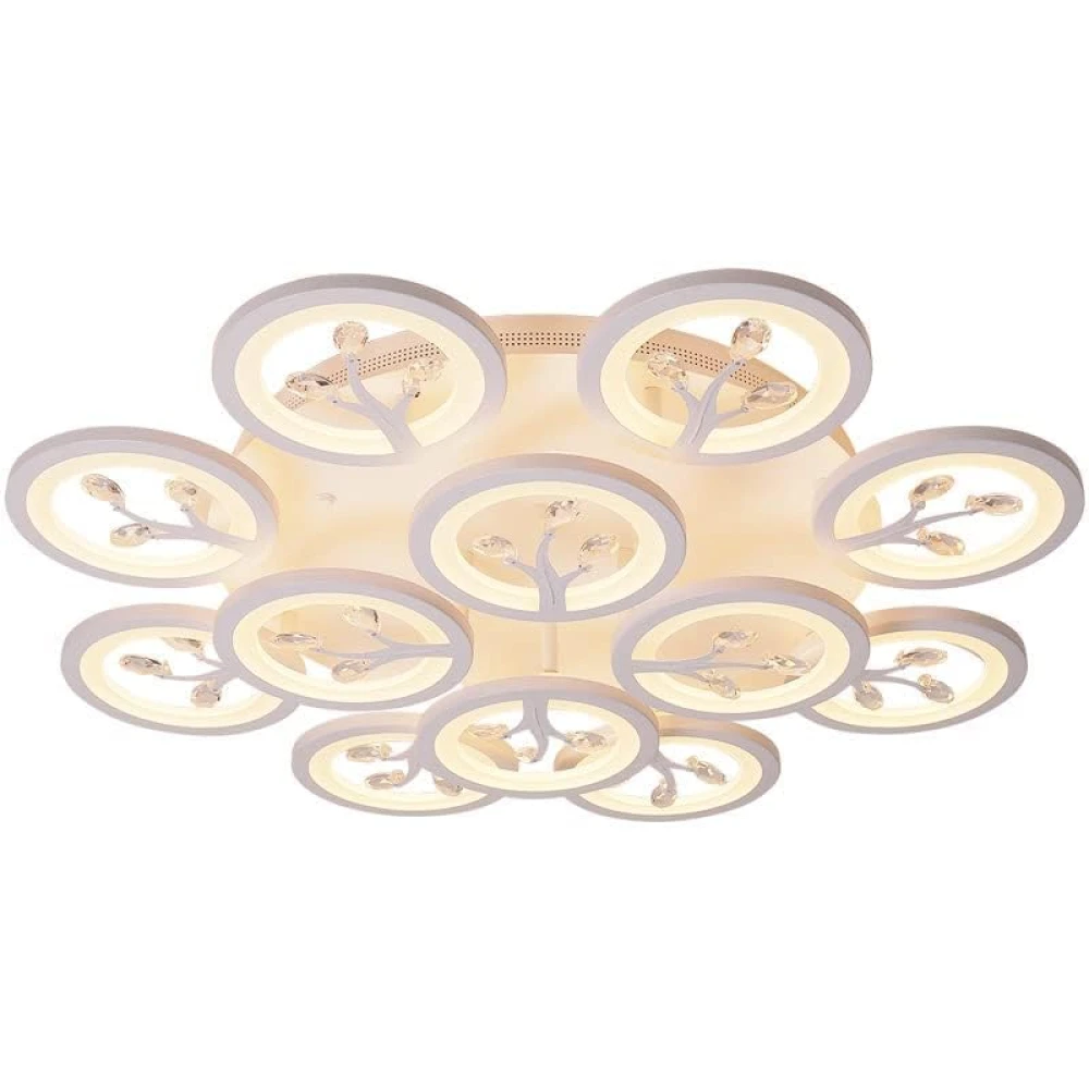 SHRI MAHAL ANTIQUES 12 Light White Body Round Crystal LED Chandelier Lamp - Warm White (Ceiling Light) with Remote Control