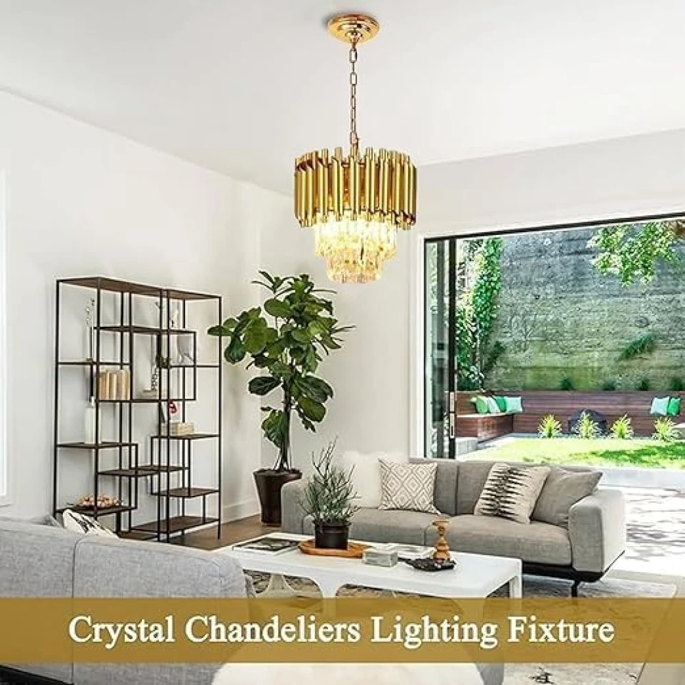 Crystal 3 Light (WW/WH/NW) Led Jhoomer Ceiling Lights Hanging for Living Room Chandelier Hanging Light for Dining Lights for Ceiling Chandelier for Home (Gold, 2-Tier, 300 MM, 12 Inch)