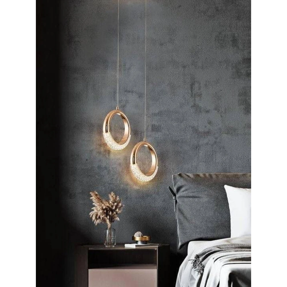 SHRI MAHAL ANTIQUES LED Acrylic Crystal Hanging 1-Light Ring Pendant Ceiling Lamp (Warm White, Golden) Pack of 1