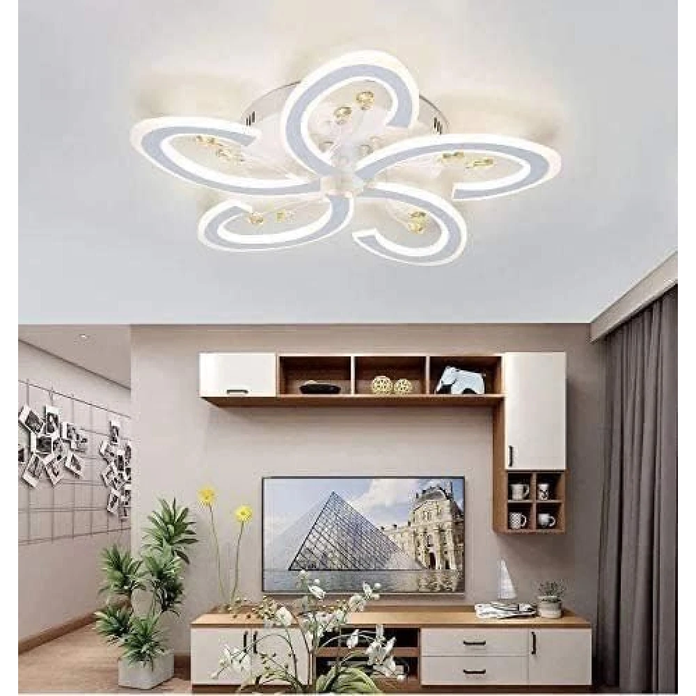 White Crystal LED Chandelier (5 Petal Tricolor) with Remote Control