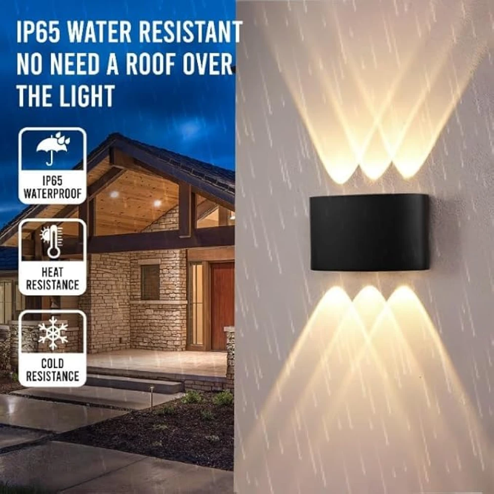 6W Waterproof Led Wall Light for Home Decoration – Up Down 2-Way LED Wall Lamp | IP65 Outdoor Fancy Wall Lights for Balcony,Gate,Elevation,Garden,Patio | Decorative Wall Mount Light -Pack of 4