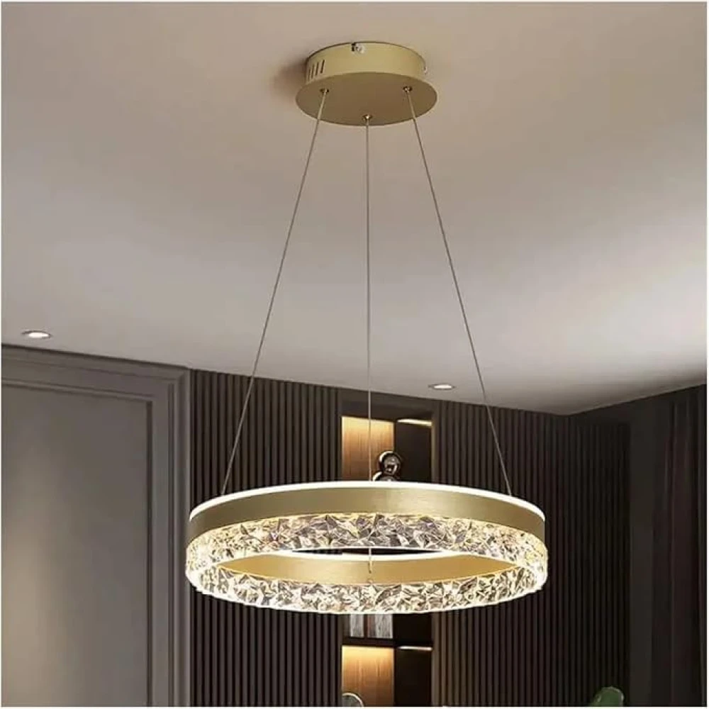 PRMOAGEN Modern Led Pendant lamp Home Lighting Crystal Rings Ceiling Mounted Chandelier Lighting Hanging Lamp, Pendant Lamp with Remote Controll