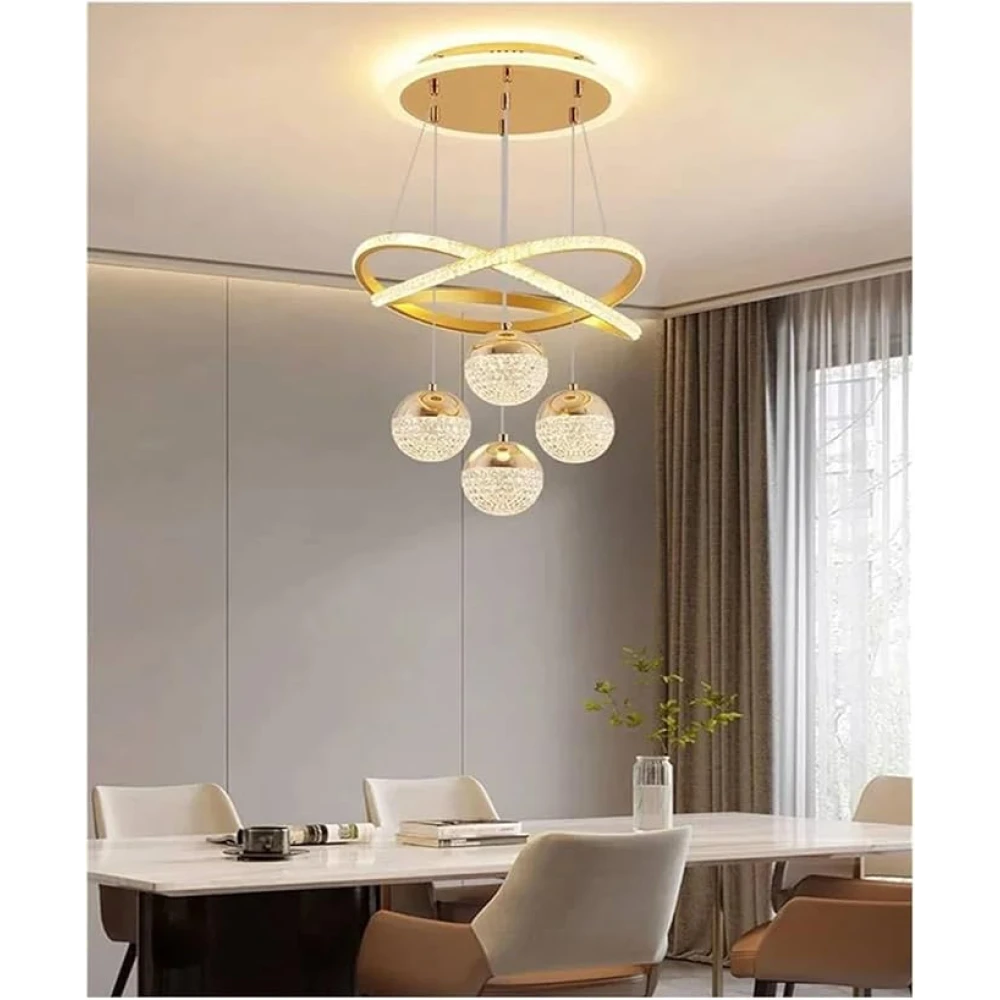SHRI MAHAL ANTIQUES Golden 5 Light with Remote Curvy LED Pendant Chandelier Light Pendants Ceiling Lamp (Gold)