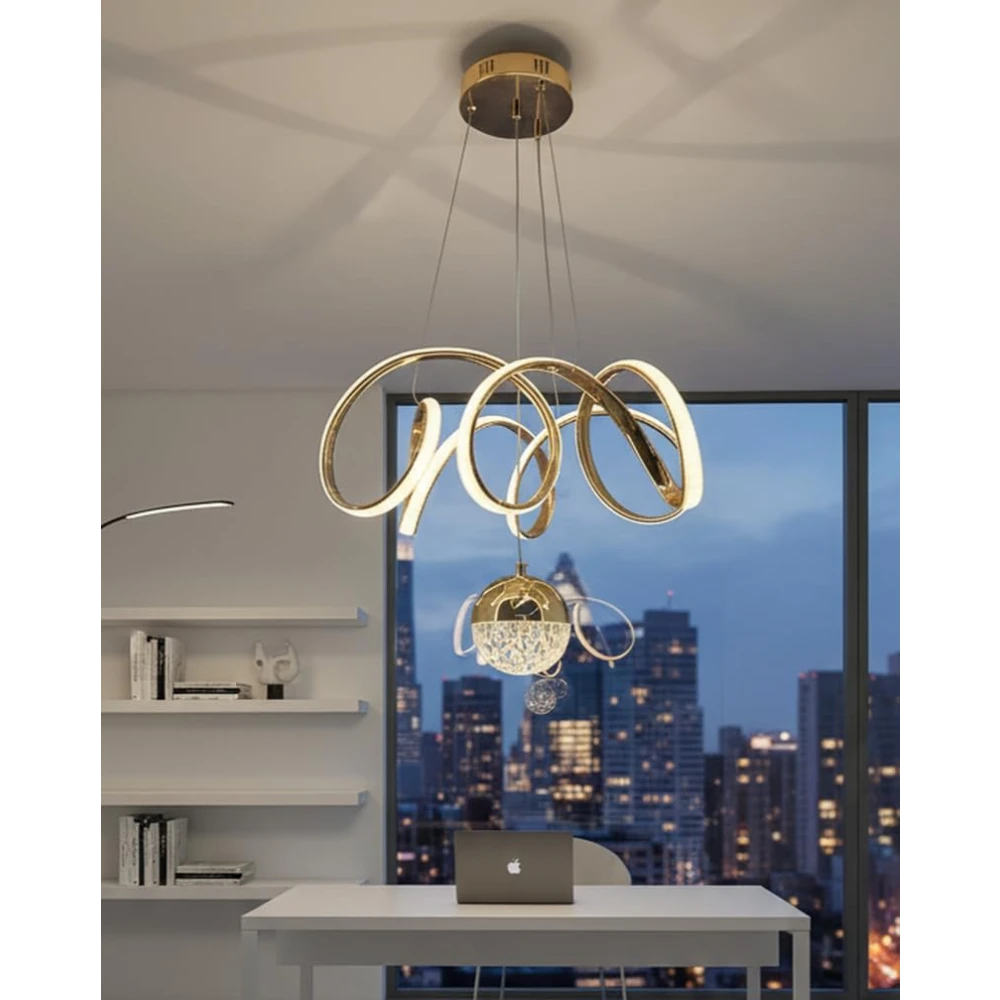 PRMOAGEN Fiberglass Vortex Contemporary Chic Profile Pendant Light - LED Hanging Fixture Ideal for Residential and Professional Spaces