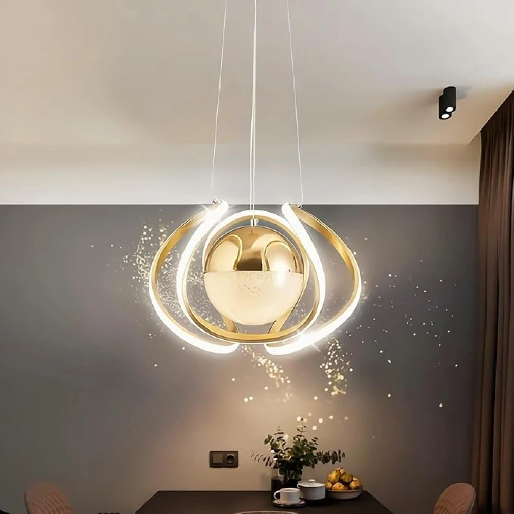 Modern 3-Color LED Chandelier,Gold Chandelier Light Fixture Dining Room Hanging Lamp,Adjustable Height Ceiling Pendant Light for Living Room Entryway Staircase Bedroom Kitchen Island.
