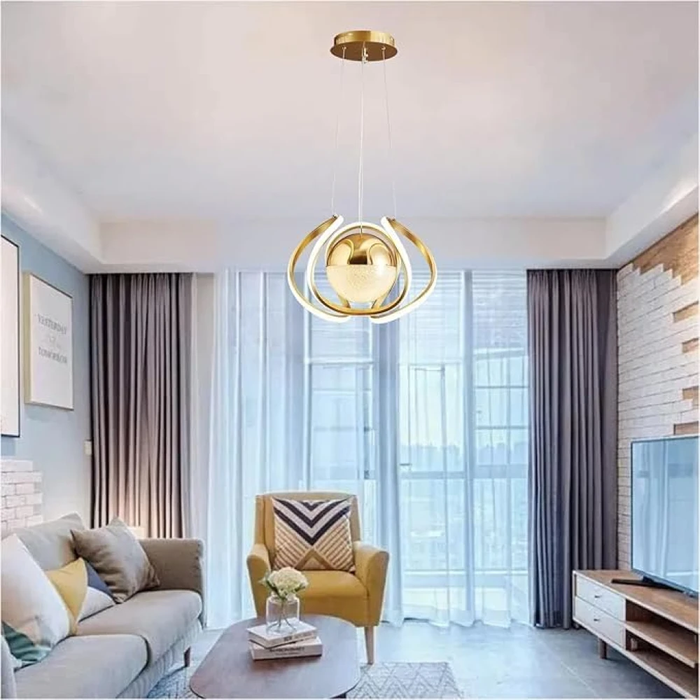 Modern 3-Color LED Chandelier,Gold Chandelier Light Fixture Dining Room Hanging Lamp,Adjustable Height Ceiling Pendant Light for Living Room Entryway Staircase Bedroom Kitchen Island.