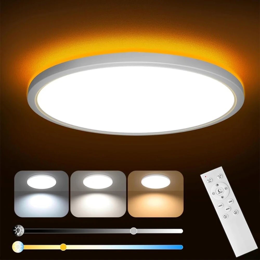SHRI MAHAL ANTIQUES ® Plastic 12" LED Ceiling Light with Remote Control,Dimmable 24 W 3-Color Ceiling Light with Dim Night Light 1800k Warm,Round Flush LED Ceiling Lights (White)