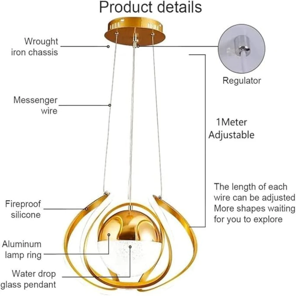 Modern 3-Color LED Chandelier,Gold Chandelier Light Fixture Dining Room Hanging Lamp,Adjustable Height Ceiling Pendant Light for Living Room Entryway Staircase Bedroom Kitchen Island.