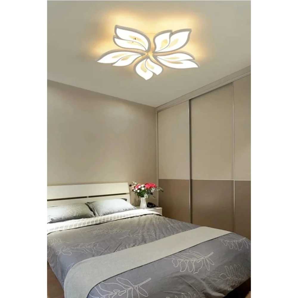 SHRI MAHAL ANTIQUES 60-Watts 5 Light with Remote Flowers Shape LED Chandelier Ceiling Lamp (White)