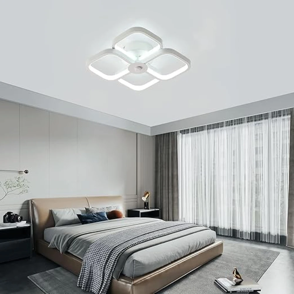 Modern LED Ceiling Light, 24 cm Single White Double Layer Square Cross Ceiling Lamp, 32 W 6000 K Cool White Interior LED Ceiling Lighting for Bedroom, Hallway, Entrance, Porch (4 Lights)