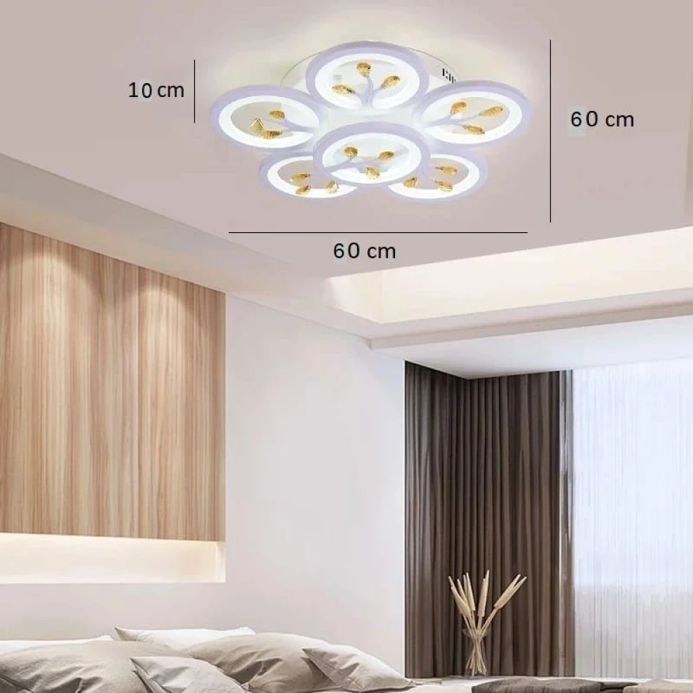 PRMOAGEN 6 Light 60-Watts White Crystal LED Chandelier Lamp - Round (5+1 Circle Warm) with Remote Control