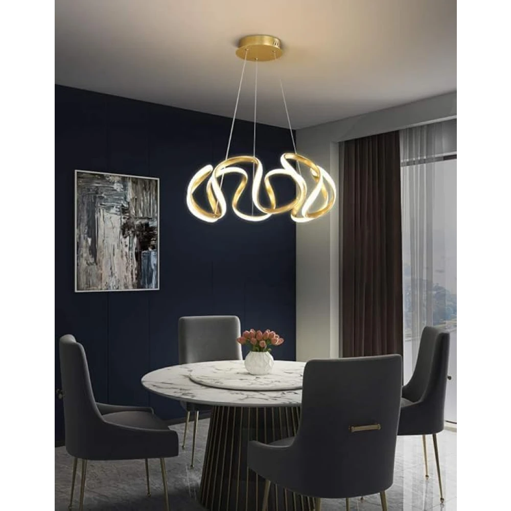 PRMOAGEN Gold Curvy LED Pendant Chandelier Light-Warm White