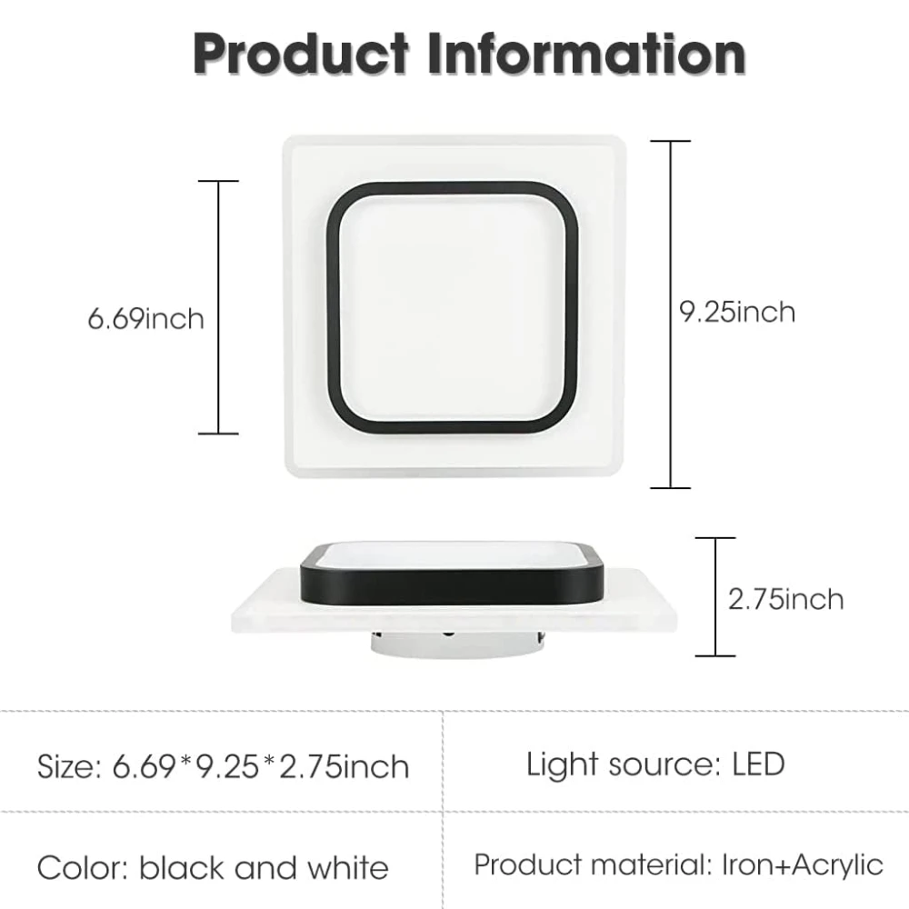 SHRI MAHAL ANTIQUES ® 24x24cm LED Ceiling Light for 3-8m² Room, 24W Light for Ceiling Modern Home, Ceiling Lights 3000K LED Acrylic Square Interior Light for Kitchen Kids Office Room