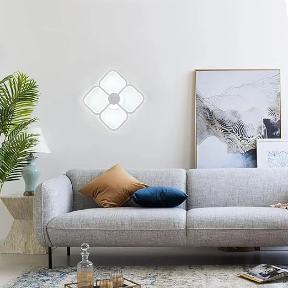 Modern LED Ceiling Light, 24 cm Single White Double Layer Square Cross Ceiling Lamp, 32 W 6000 K Cool White Interior LED Ceiling Lighting for Bedroom, Hallway, Entrance, Porch (4 Lights)