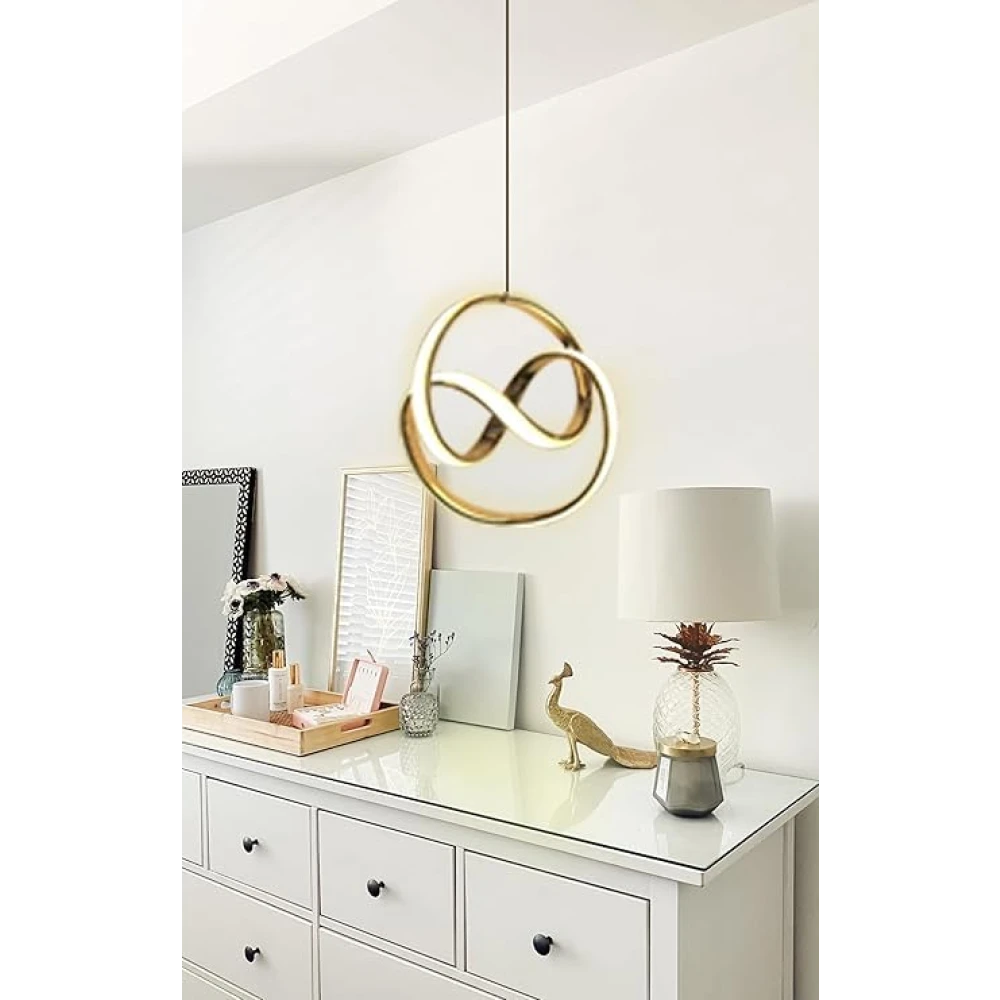SHRI MAHAL ANTIQUES Curvy Modern Style Led Gold Creative Led Pendant Lamp/Hanging Lamp/Ceiling Light for Bedroom, Living Room, Restaurants, Dining, Coffee Shop, Home and Office.