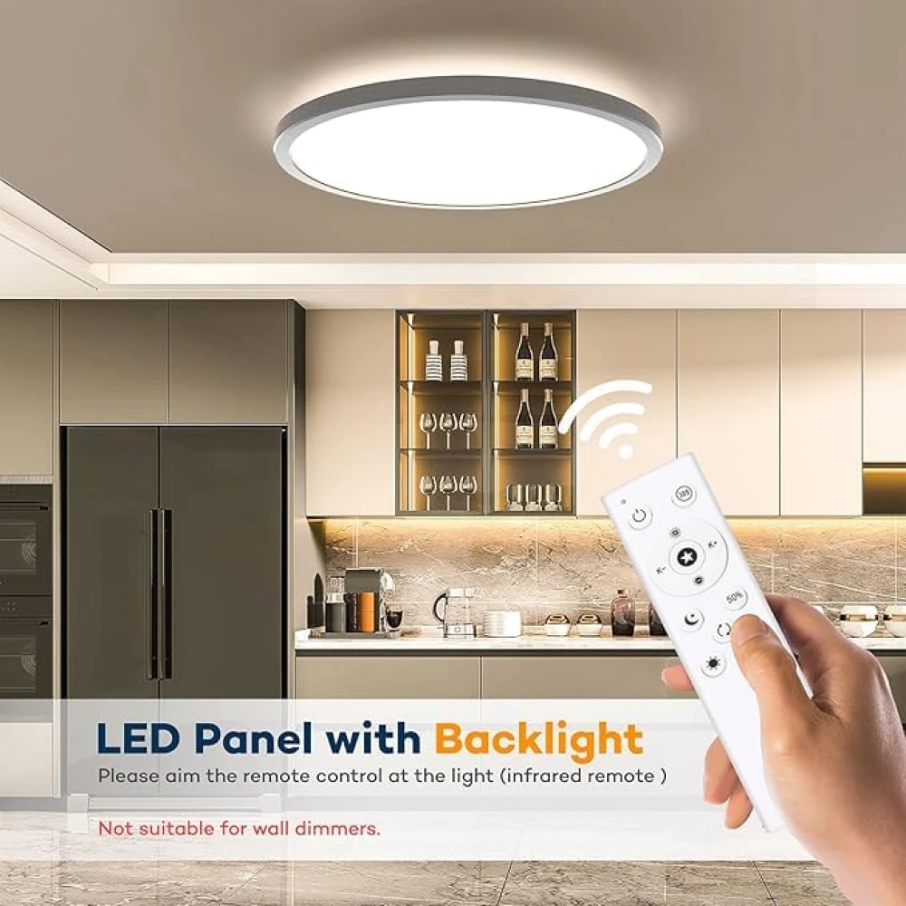 PRMOAGEN LED Flush Mount Ceiling Light Fixture with Remote Control, BLNAN 12 Inch 24W Round Low Profile Close to Ceiling Lights, 3000K-6500K Ultra Thin Modern Ceiling Lamp for Bedroom Kitchen