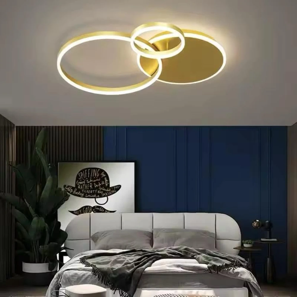 SHRI MAHAL ANTIQUES 5 Light Golden Body Modern LED Ring Chandelier for Dining Living Room Lamp - Warm White