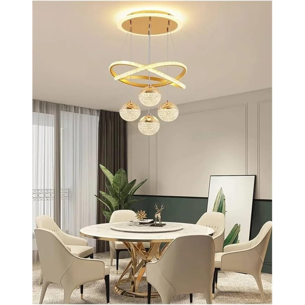 SHRI MAHAL ANTIQUES Golden 5 Light with Remote Curvy LED Pendant Chandelier Light Pendants Ceiling Lamp (Gold)