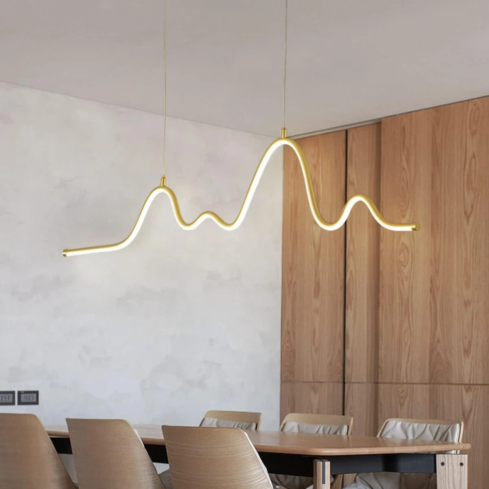 SHRI MAHAL ANTIQUES Aluminium LED Pendant Light, Linear Design Hanging Light Height Adjustable Ceiling Pendant Lights for Dining Room Living Room Bedroom (Three Color Temperature)