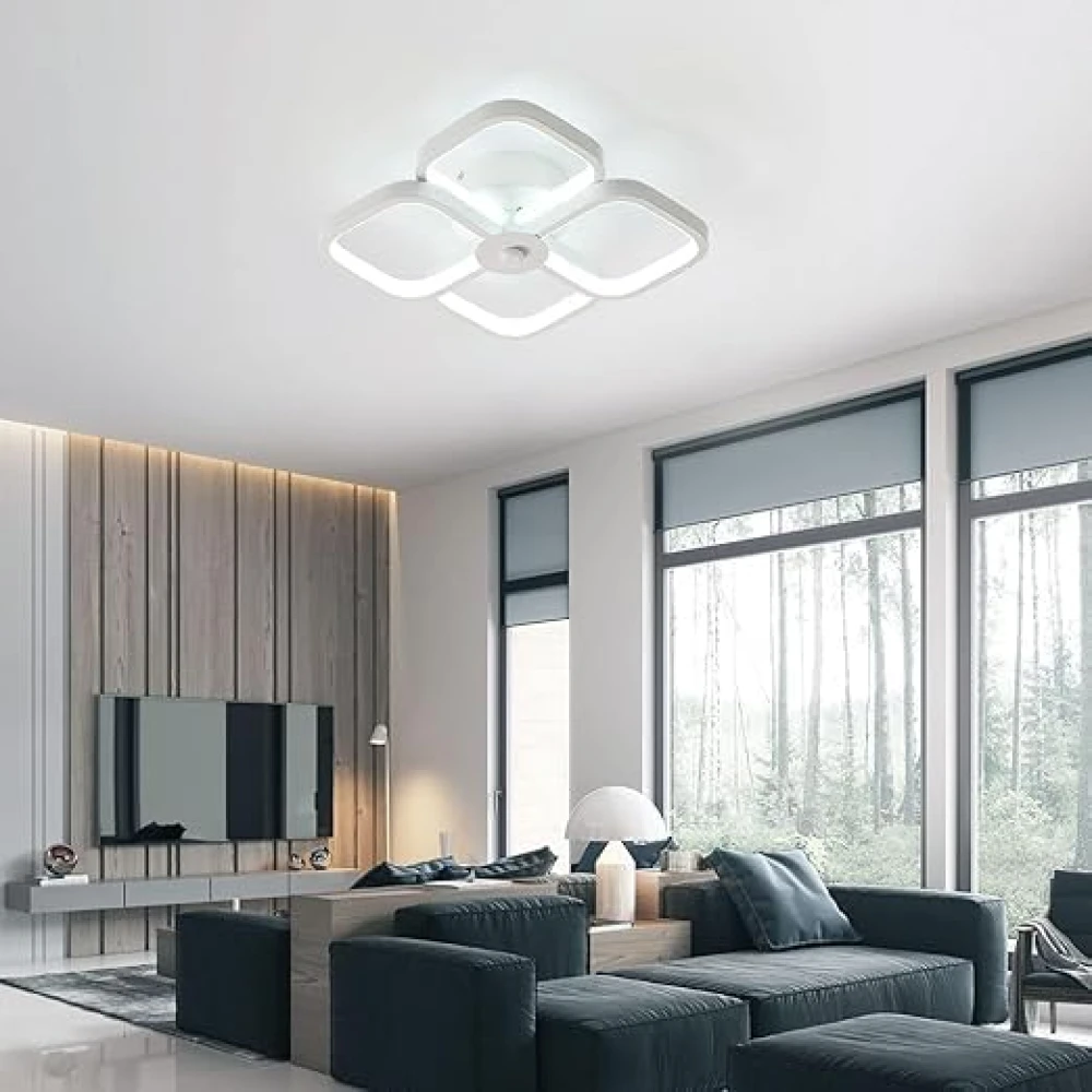 Modern LED Ceiling Light, 24 cm Single White Double Layer Square Cross Ceiling Lamp, 32 W 6000 K Cool White Interior LED Ceiling Lighting for Bedroom, Hallway, Entrance, Porch (4 Lights)