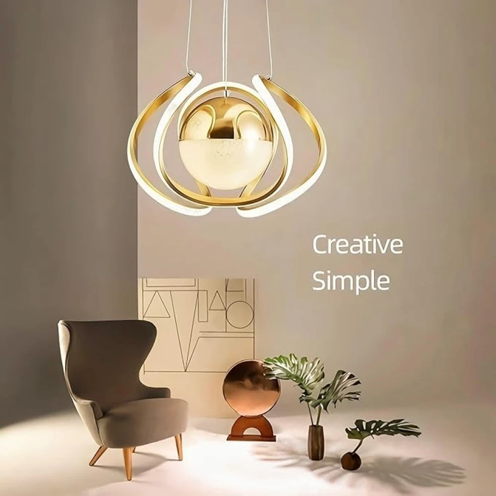 Modern 3-Color LED Chandelier,Gold Chandelier Light Fixture Dining Room Hanging Lamp,Adjustable Height Ceiling Pendant Light for Living Room Entryway Staircase Bedroom Kitchen Island.
