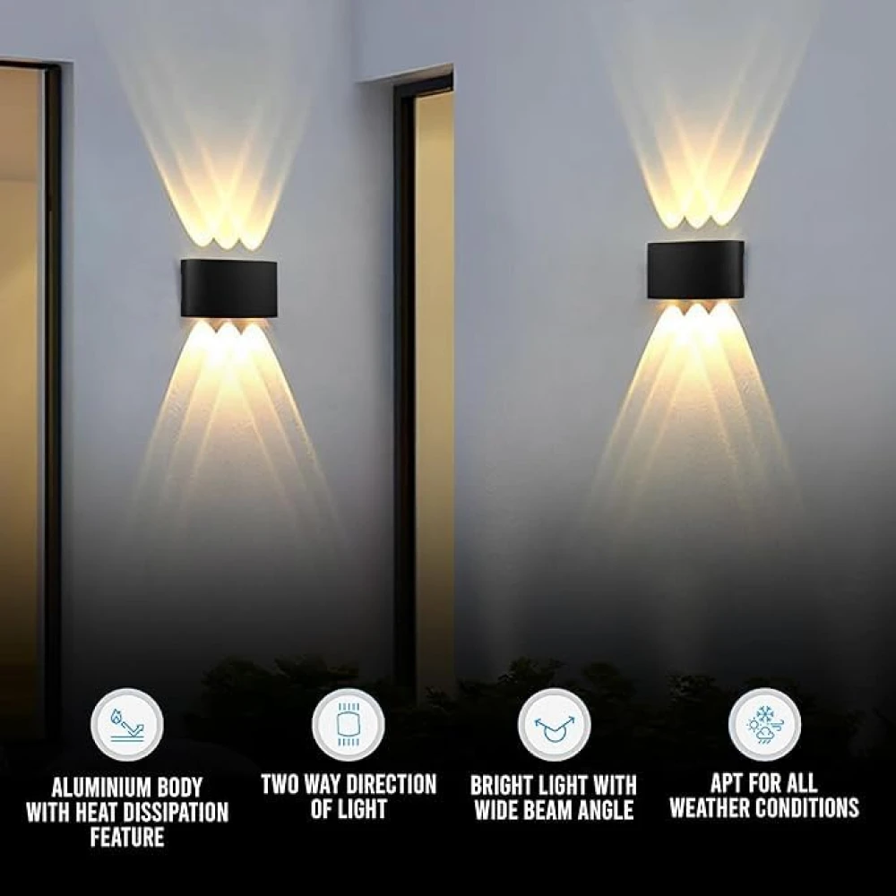 6W Waterproof Led Wall Light for Home Decoration – Up Down 2-Way LED Wall Lamp | IP65 Outdoor Fancy Wall Lights for Balcony,Gate,Elevation,Garden,Patio | Decorative Wall Mount Light -Pack of 4