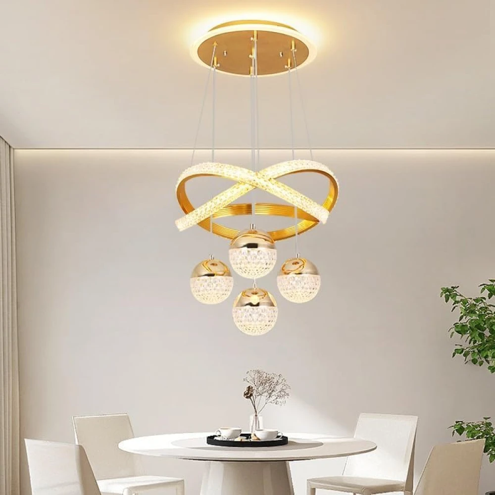 PRMOAGEN Modern Gold LED Dining Table Chandelier with Remote Dimmable Pendant Light Suitable for Kitchen Island Dining Room Living Room Modern Ceiling Light Adjustable Height Home Decor
