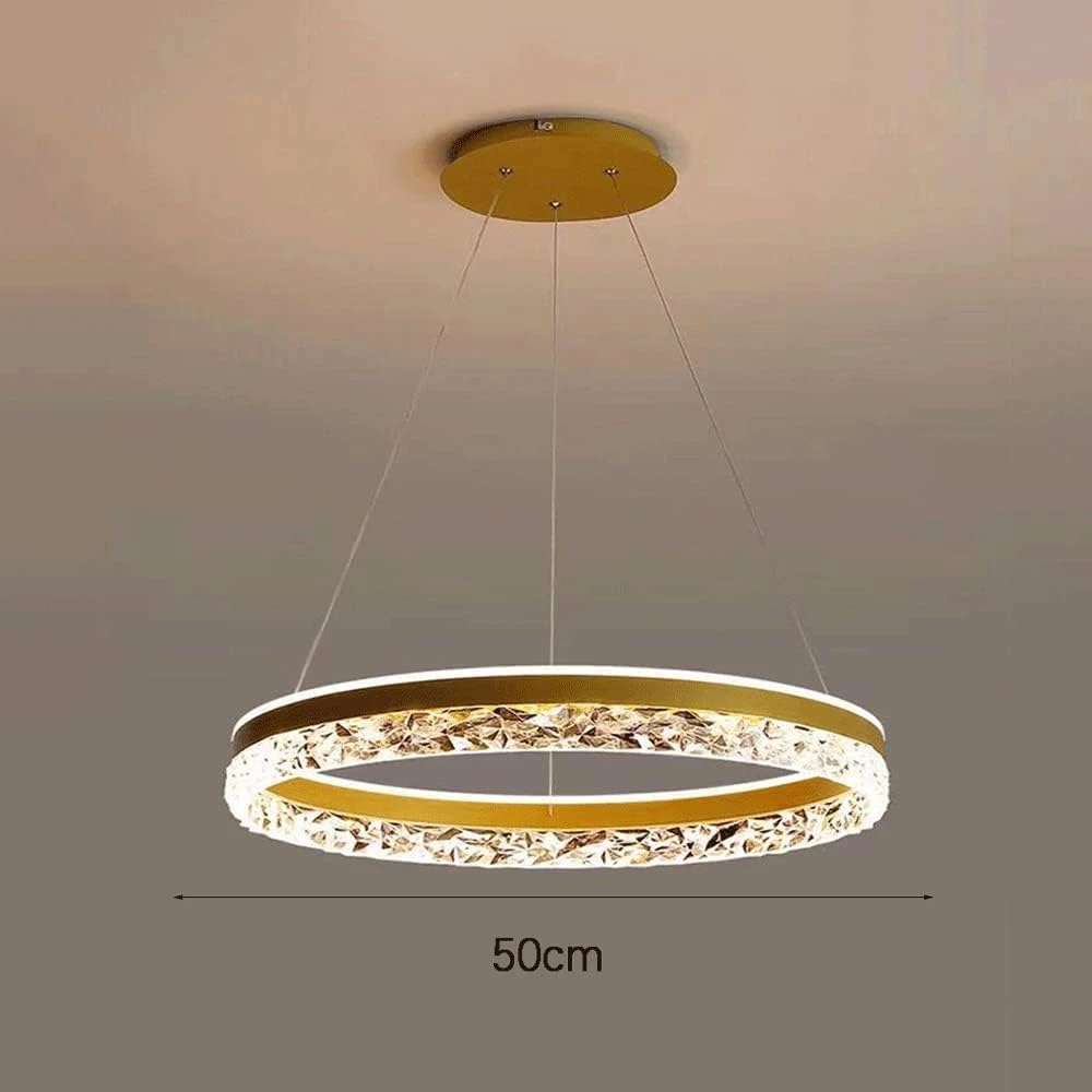 PRMOAGEN Modern LED Chandelier, 19.68" 1 Ring Pendant Lighting with Acrylic Lampshade, Dimmable Remote Control, Adjustable Circular Ceiling Light for Dining Living Room (Color : Gold)