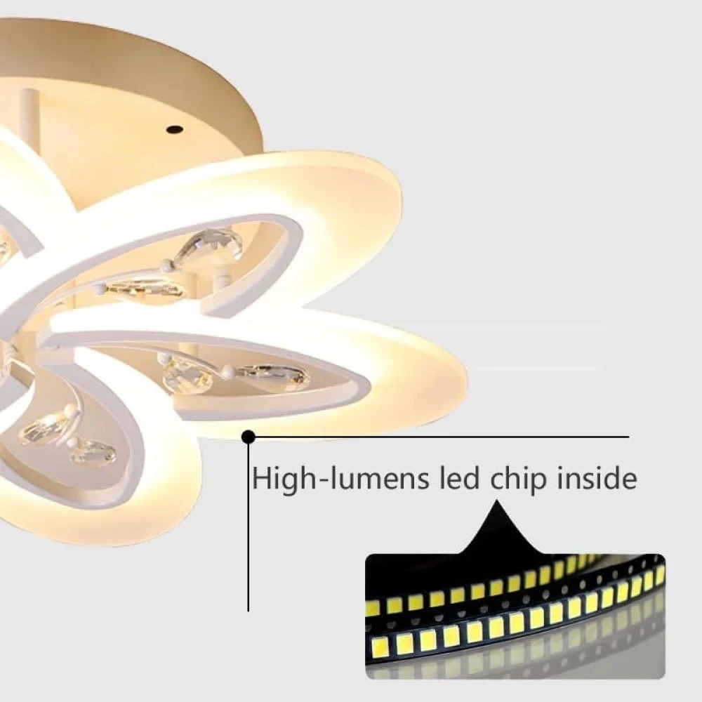 White Crystal LED Chandelier (5 Petal Tricolor) with Remote Control