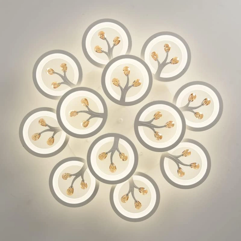 SHRI MAHAL ANTIQUES 12 Light White Body Round Crystal LED Chandelier Lamp - Warm White (Ceiling Light) with Remote Control