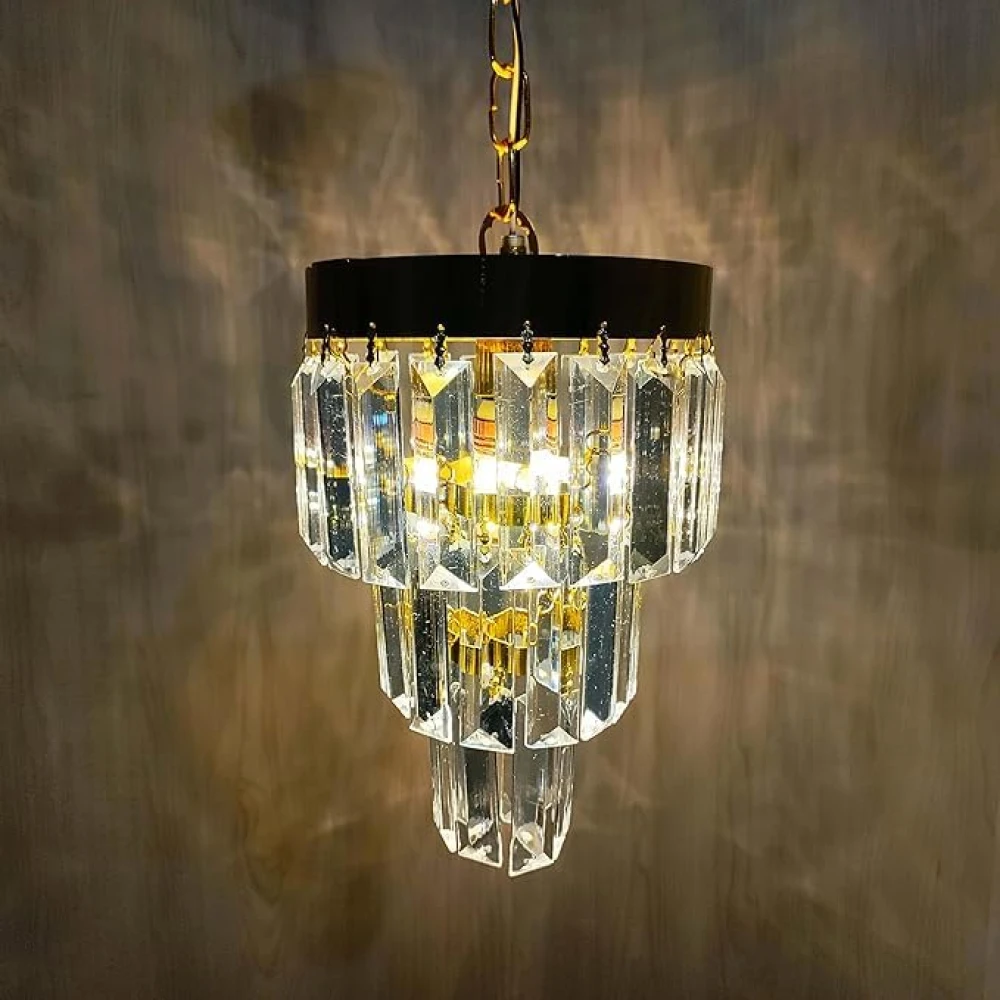 SHRI MAHAL ANTIQUES Round 160mm Crystal Chandelier for Home Decor | Jhumar for Ceiling Decoration | Golden jhoomer for Home & Office | (Bulb Included)