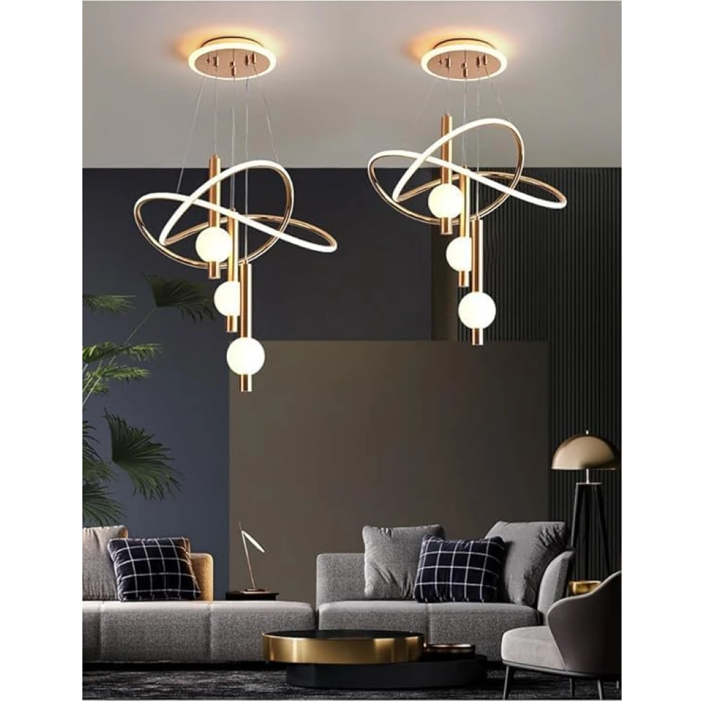 LED Gold 3 Light Curvy Pendant Chandelier Light - Warm White