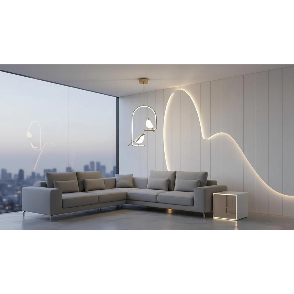 PRMOAGEN Modern Dual Bird LED Pendant Light – Elegant Gold Finish Hanging Chandelier for Living Room, Dining, Bedroom & Home Decor Lighting | Unique Artistic Ceiling Lamp Fixture