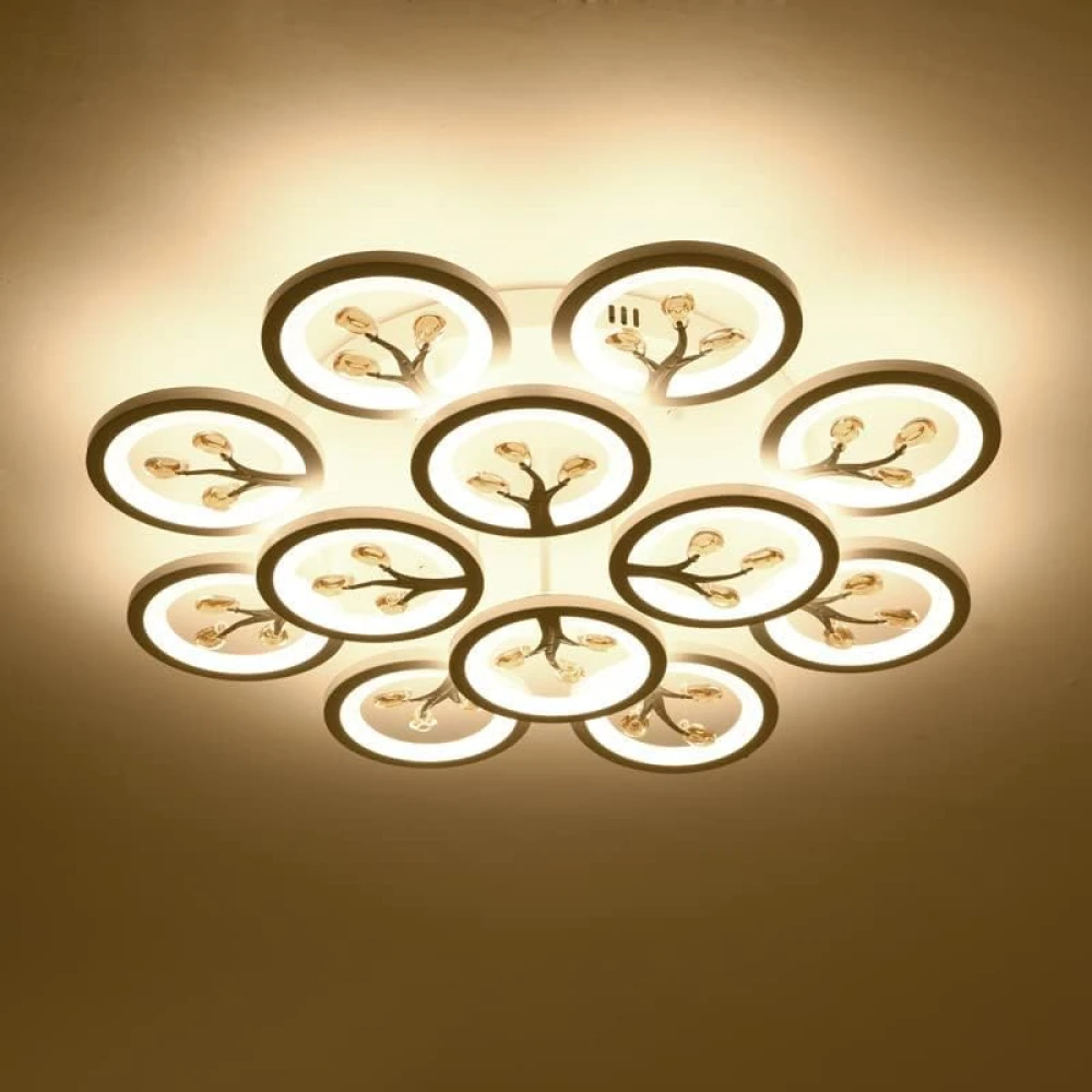 PRMOAGEN 12 Light White Body Round Crystal LED Chandelier Lamp - Warm White (Ceiling Light) with Remote Control