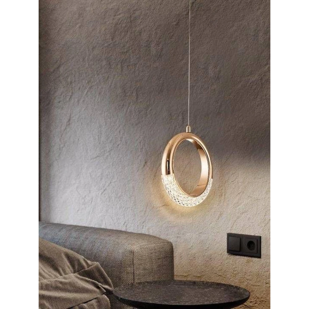 SHRI MAHAL ANTIQUES LED Acrylic Crystal Hanging 1-Light Ring Pendant Ceiling Lamp (Warm White, Golden) Pack of 1