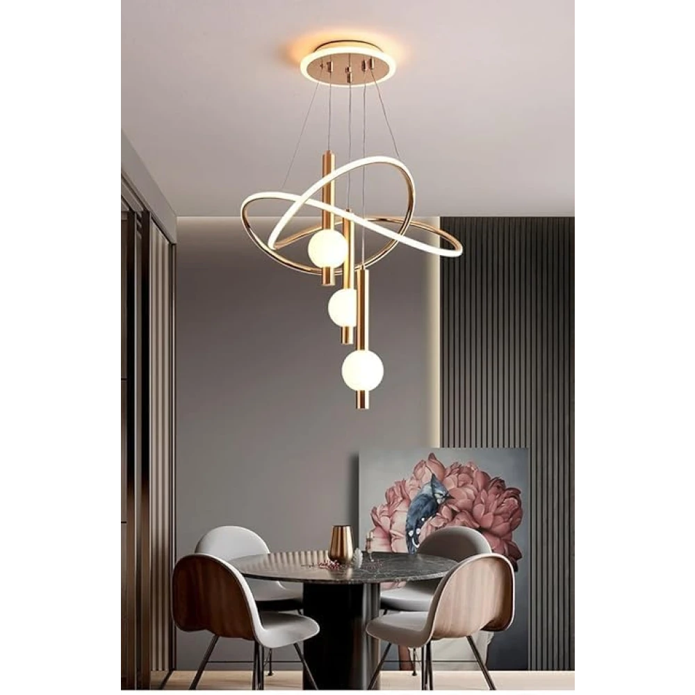 LED Gold 3 Light Curvy Pendant Chandelier Light - Warm White