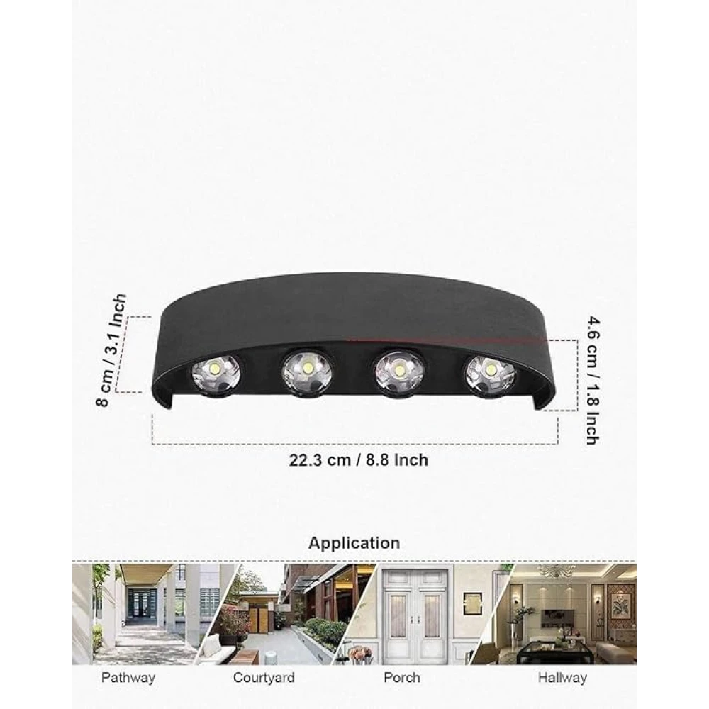 PRMOAGEN Metal,Plastic,Silicon Led Wall Lamp Up Down Light Outdoor and Indoor Warm White IP 65 Waterproof (8 Ray)