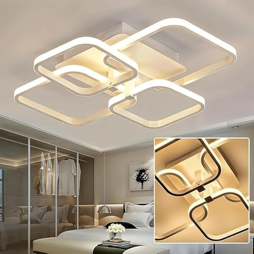 SHRI MAHAL ANTIQUES LED Ceiling Light with Remote Control, White Acrylic Modern 3-Color Ceiling Light Flush Mount for Living Room, Bedroom, 58x45x12cm