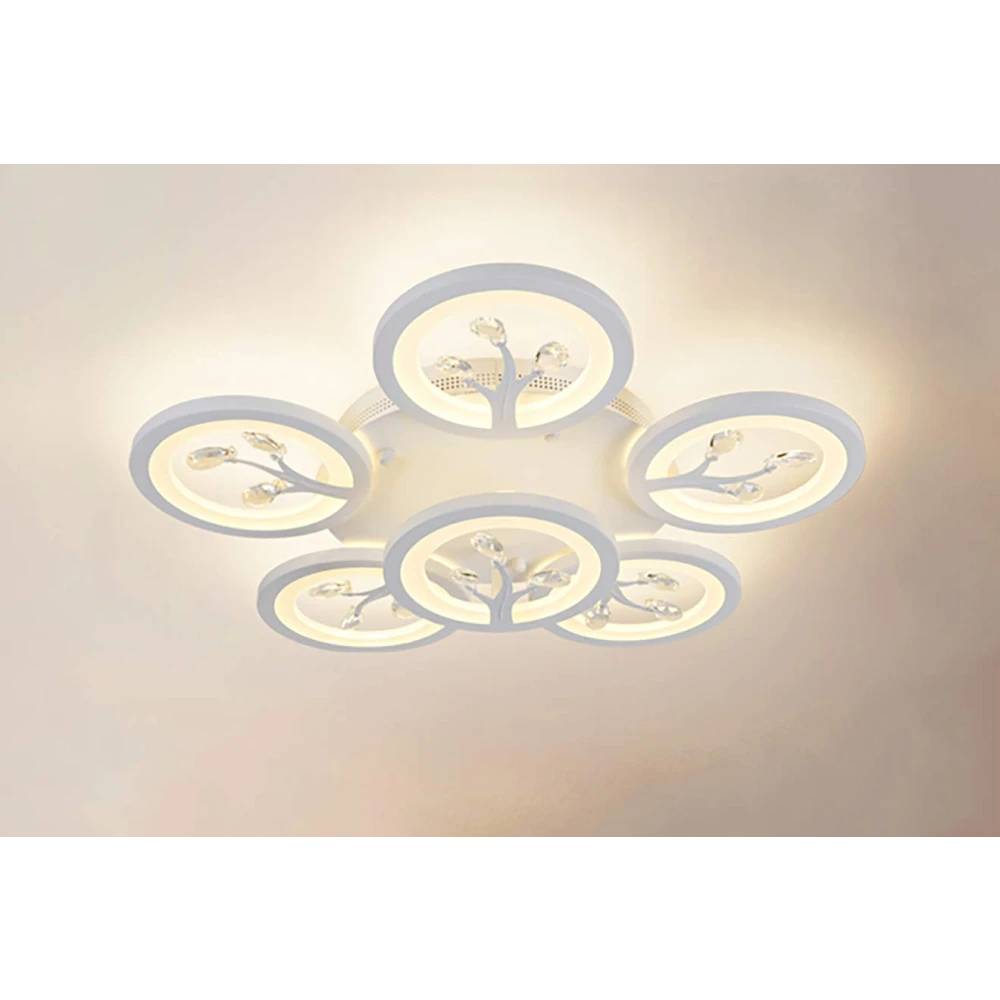 PRMOAGEN 6 Light 60-Watts White Crystal LED Chandelier Lamp - Round (5+1 Circle Warm) with Remote Control