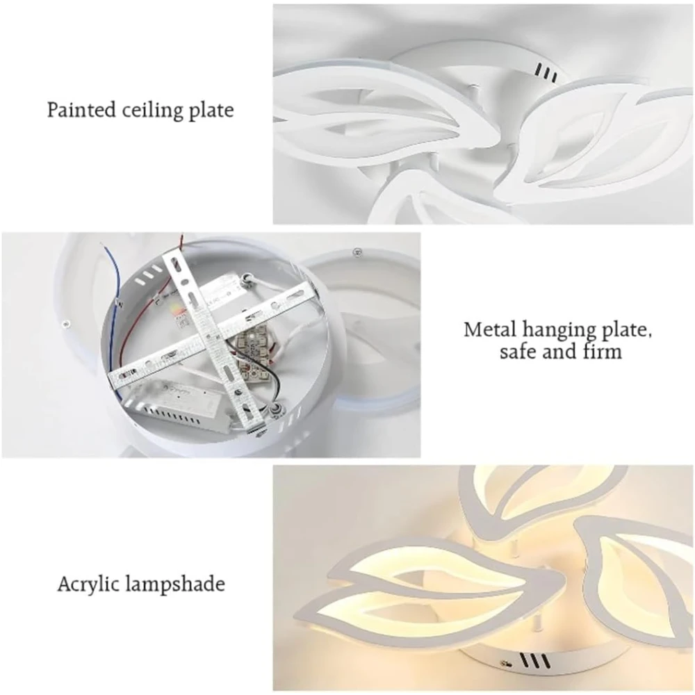 PRMOAGEN LED Ceiling Light Dimmable, Living Room Lamp with Remote Control, Color Changing Flower Design White Acrylic Shade for Dining Table Bedroom Chandelier