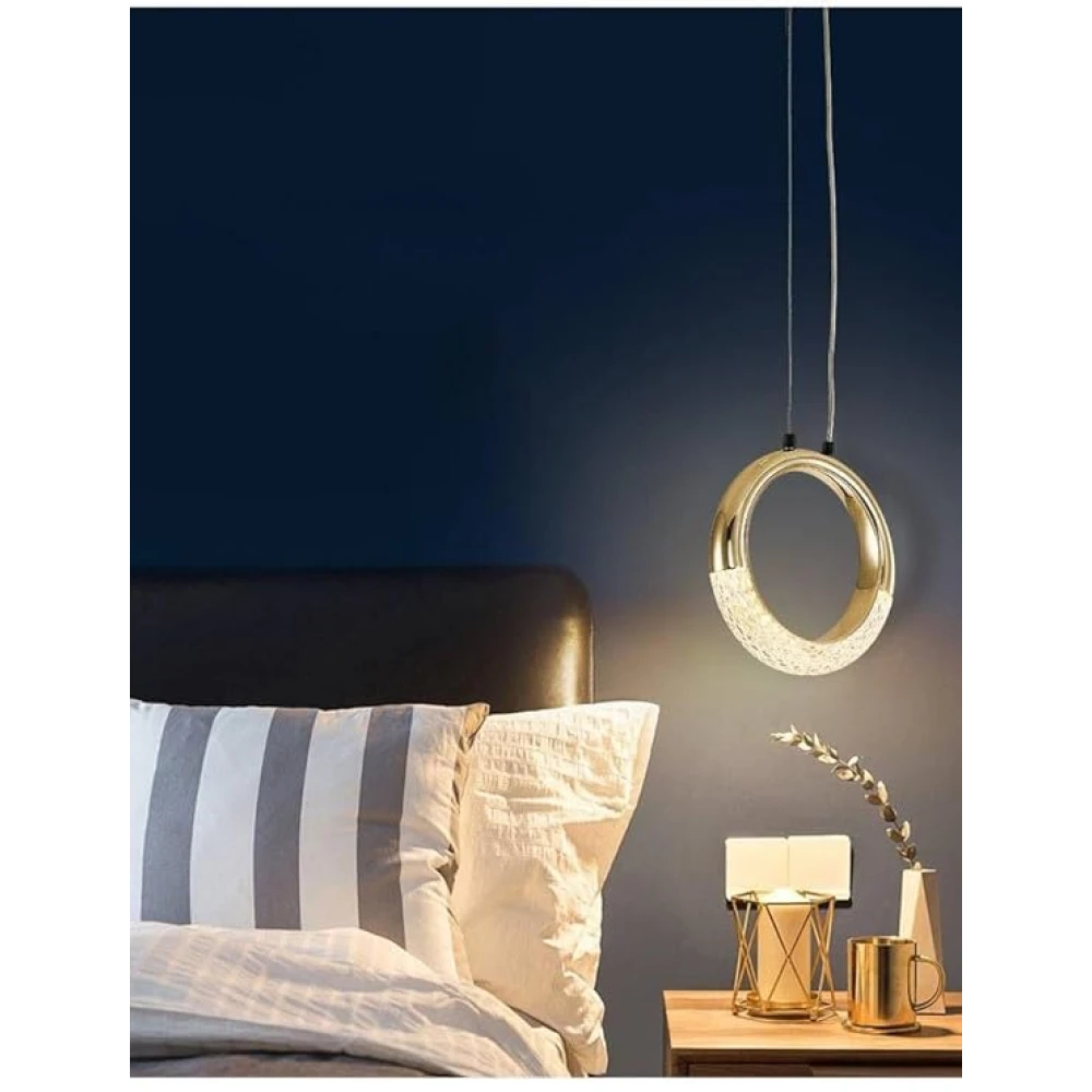 SHRI MAHAL ANTIQUES LED Acrylic Crystal Hanging 1-Light Ring Pendant Ceiling Lamp (Warm White, Golden) Pack of 1