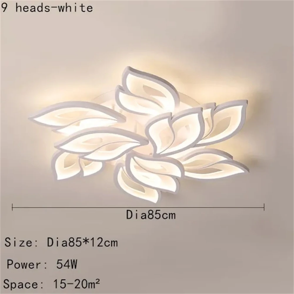 PRMOAGEN LED Ceiling Light Dimmable, Living Room Lamp with Remote Control, Color Changing Flower Design White Acrylic Shade for Dining Table Bedroom Chandelier