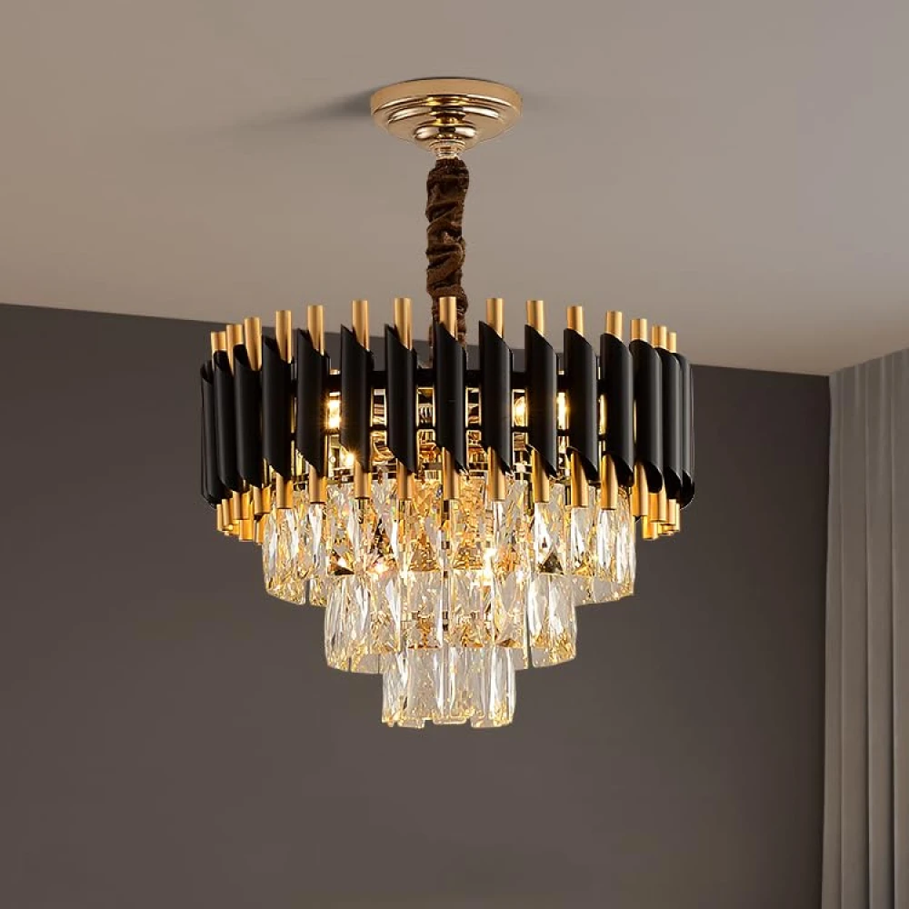 SHRI MAHAL ANTIQUES 600 MM Black Mamra Crystal Chandelier Light for Living Room Bed Room Hall